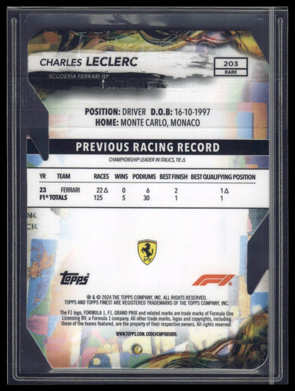 2024 Topps Finest Formula 1 #203 Charles Leclerc Refractors Die Cut #/40