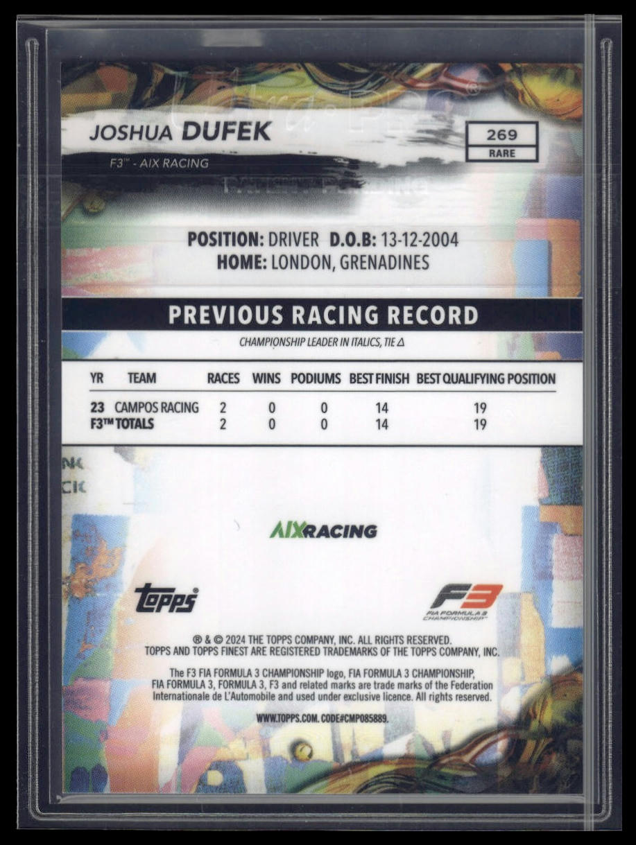 2024 Topps Finest Formula 1 #269 Joshua Dufek Gold Refractors #/20