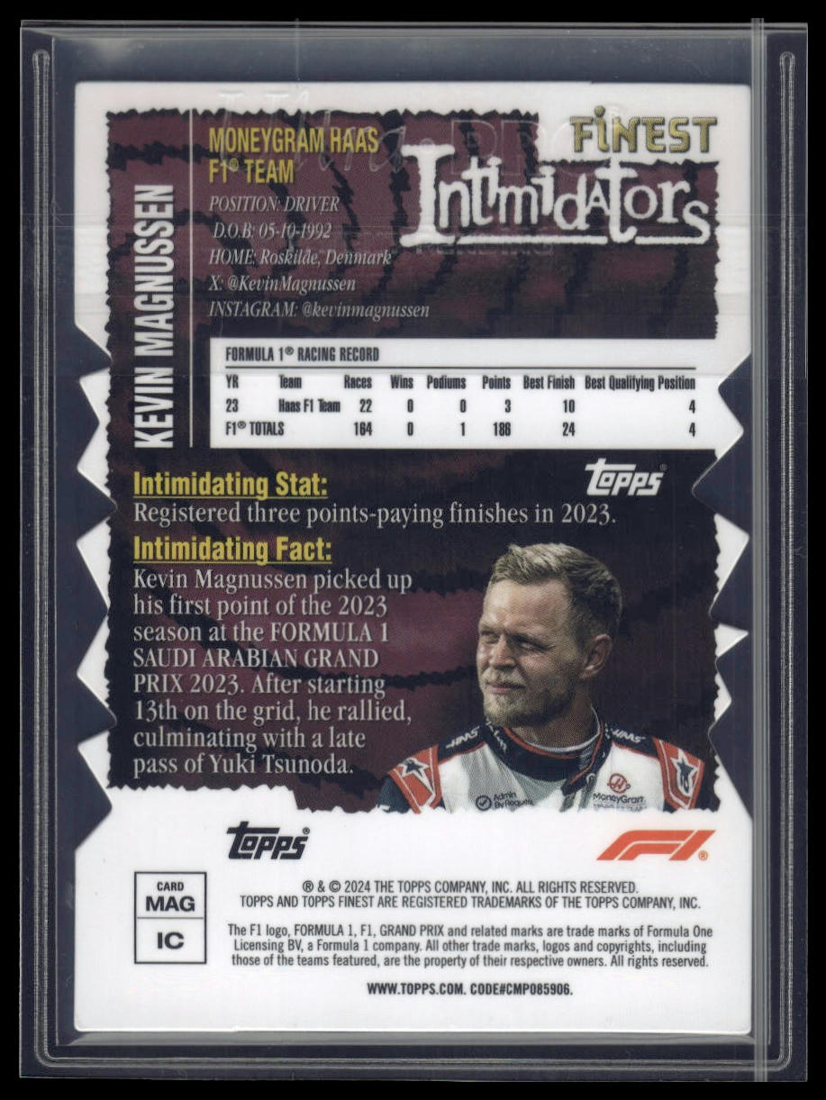 2024 Topps Finest Formula 1 #MAG Kevin Magnussen Intimidators Refractor /74