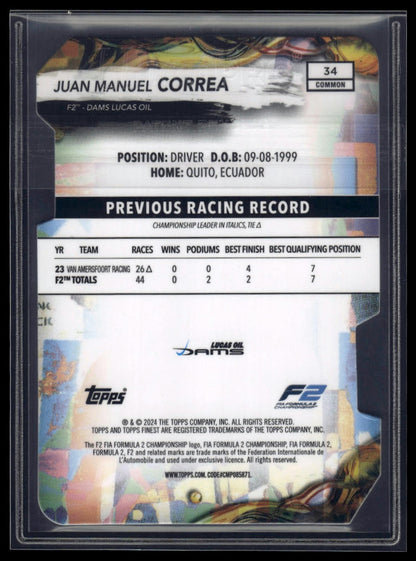 2024 Topps Finest Formula 1 #34 Juan Manuel Correa Refractors Die Cut #/99