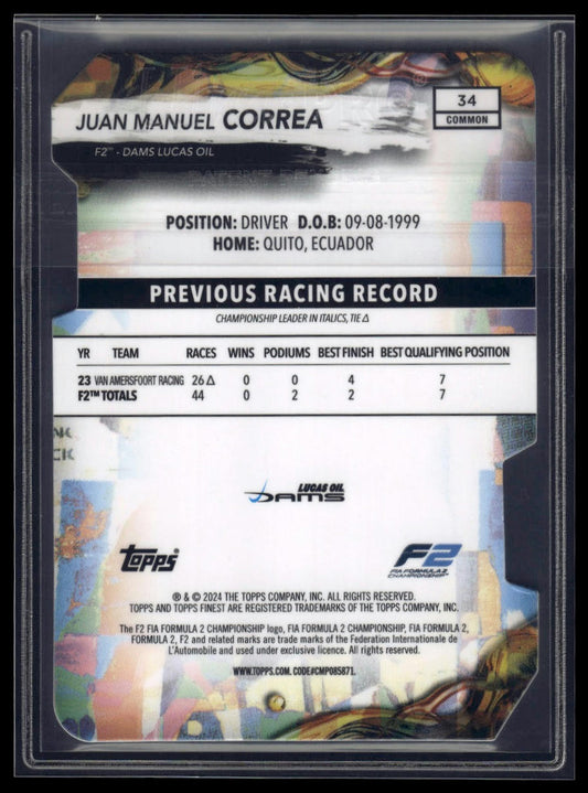 2024 Topps Finest Formula 1 #34 Juan Manuel Correa Refractors Die Cut #/99