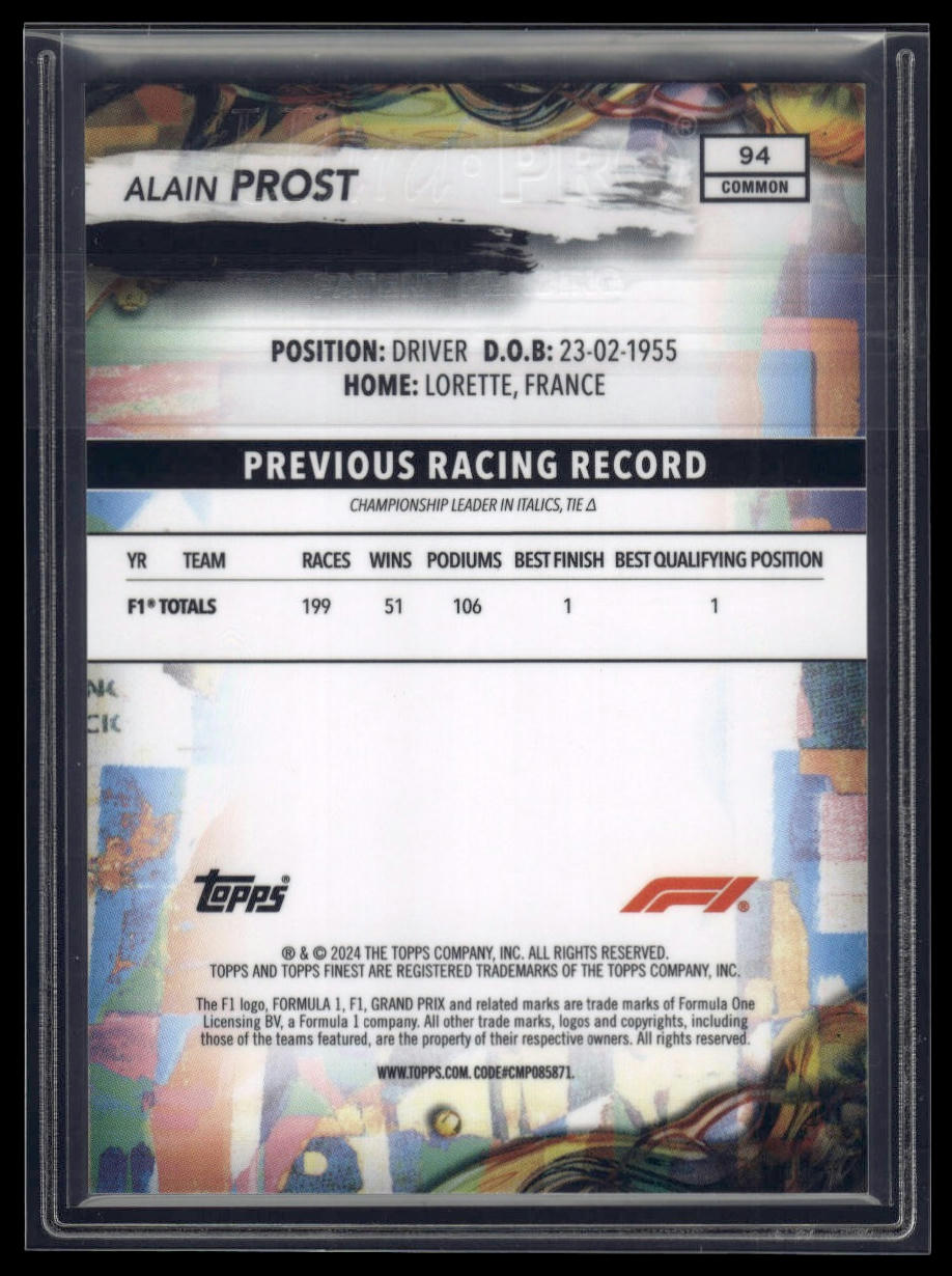 2024 Topps Finest Formula 1 #94 Alain Prost Blue Refractors #/200