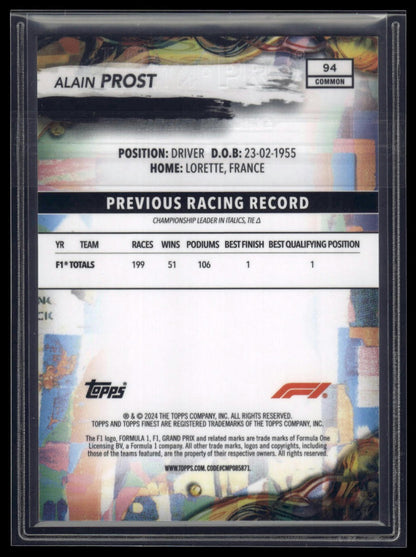 2024 Topps Finest Formula 1 #94 Alain Prost Blue Refractors #/200