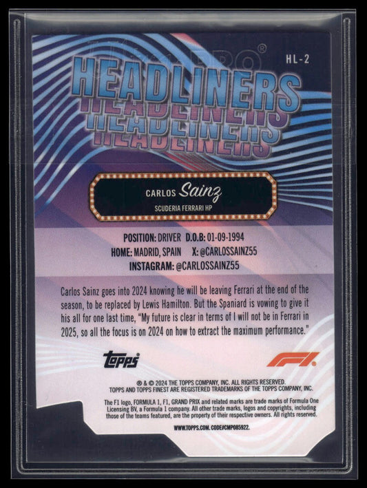 2024 Topps Finest Formula 1 #HL-2 Carlos Sainz Headliners Die Cut #/74