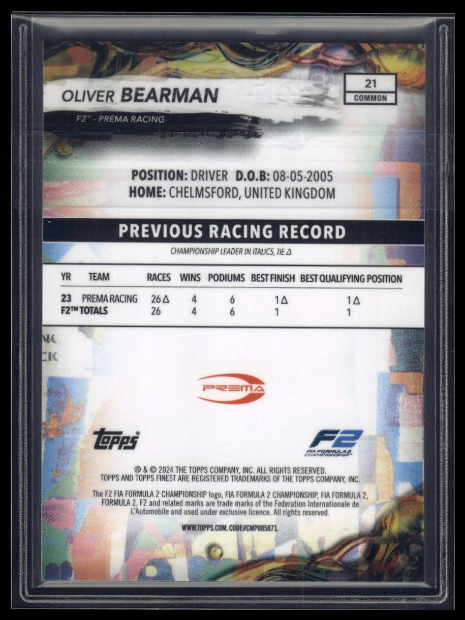 2024 Topps Finest Formula 1 #21 Oliver Bearman Blue Refractors #/200