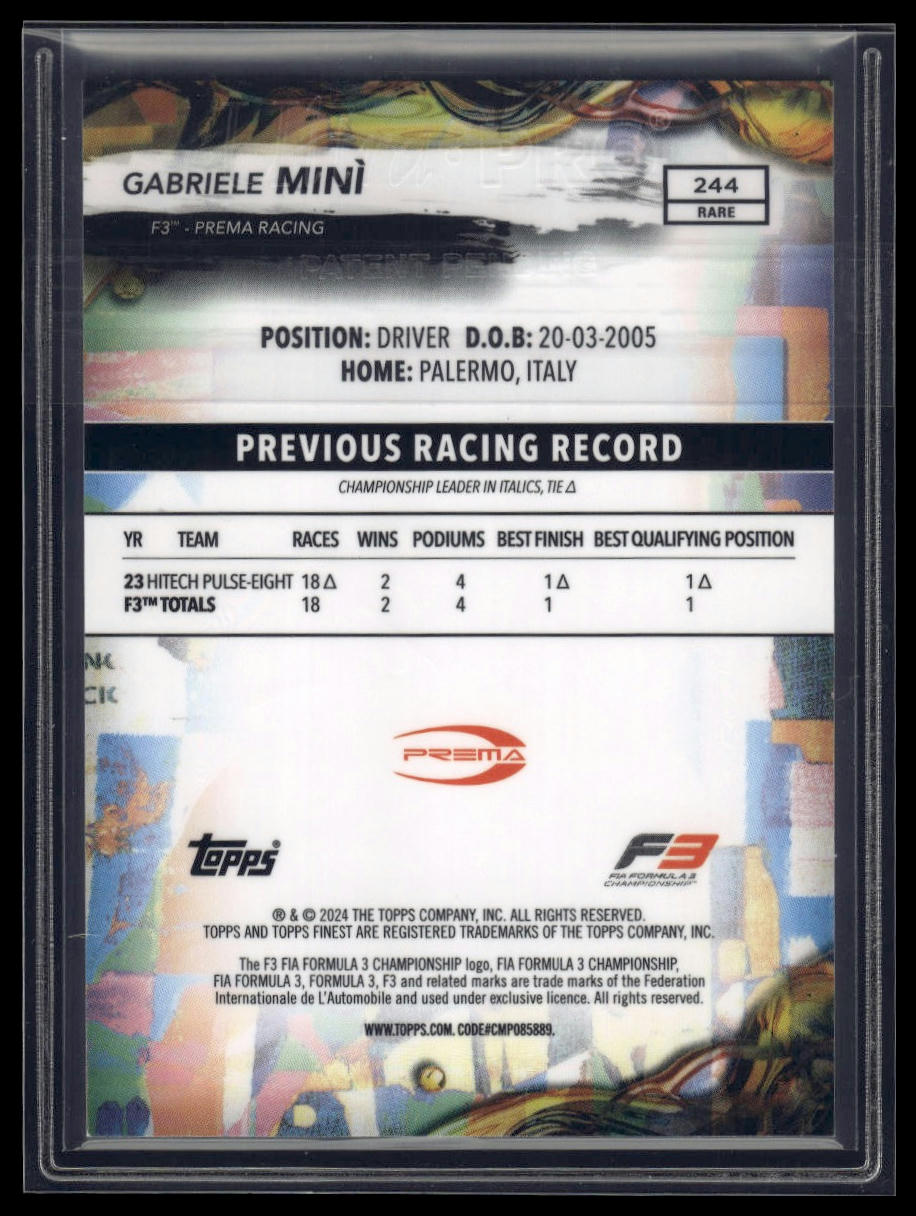 2024 Topps Finest Formula 1 #244 Gabriele Minì Blue Refractors #/99