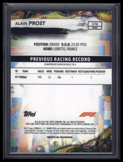 2024 Topps Finest Formula 1 #276 Alain Prost Blue Refractors #/99