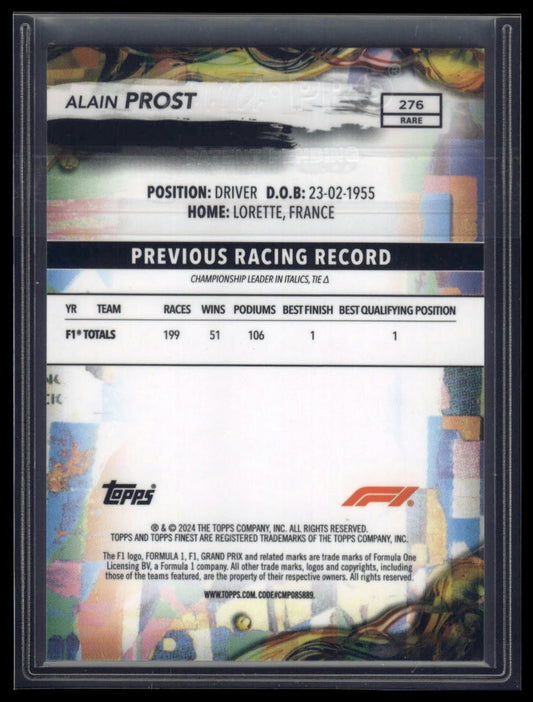 2024 Topps Finest Formula 1 #276 Alain Prost Blue Refractors #/99