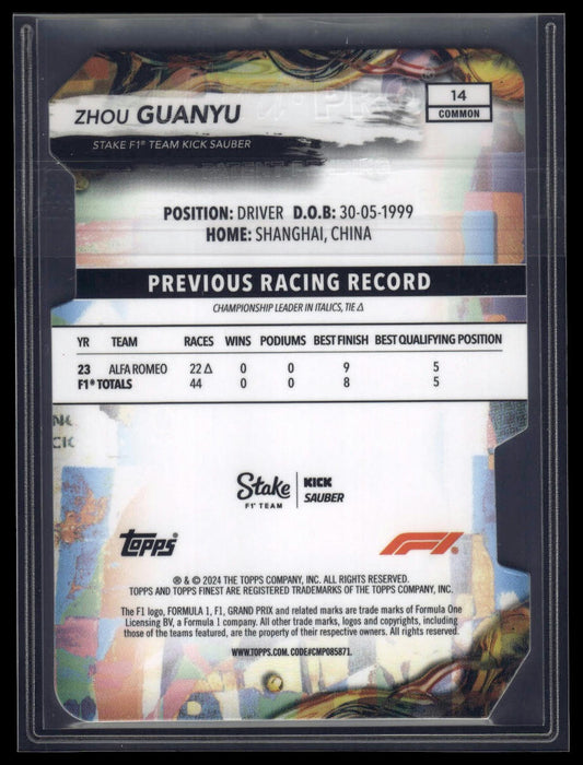 2024 Topps Finest Formula 1 #14 Zhou Guanyu Refractors Die Cut #/99