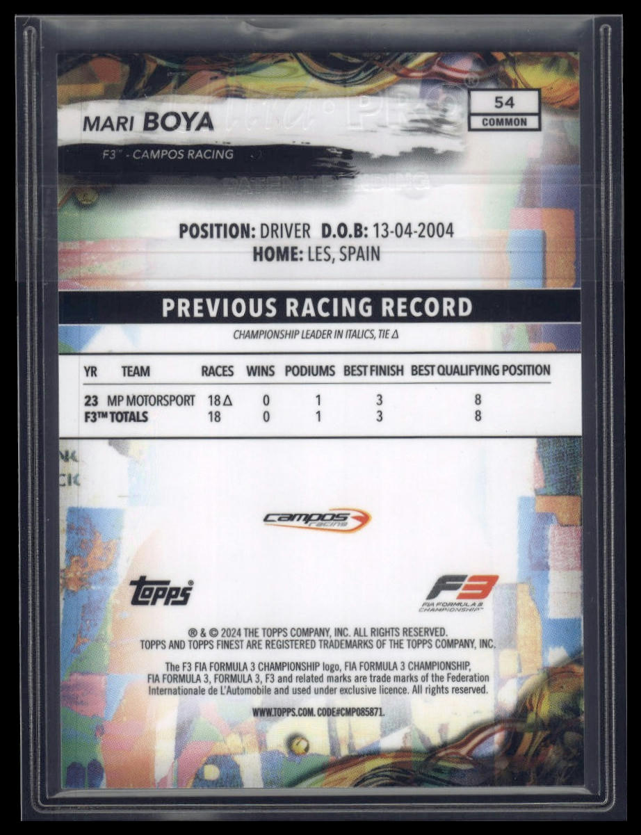 2024 Topps Finest Formula 1 #54 Mari Boya Blue Refractors #/200