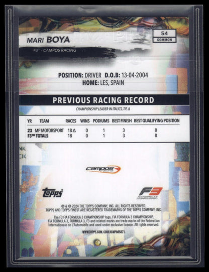 2024 Topps Finest Formula 1 #54 Mari Boya Blue Refractors #/200