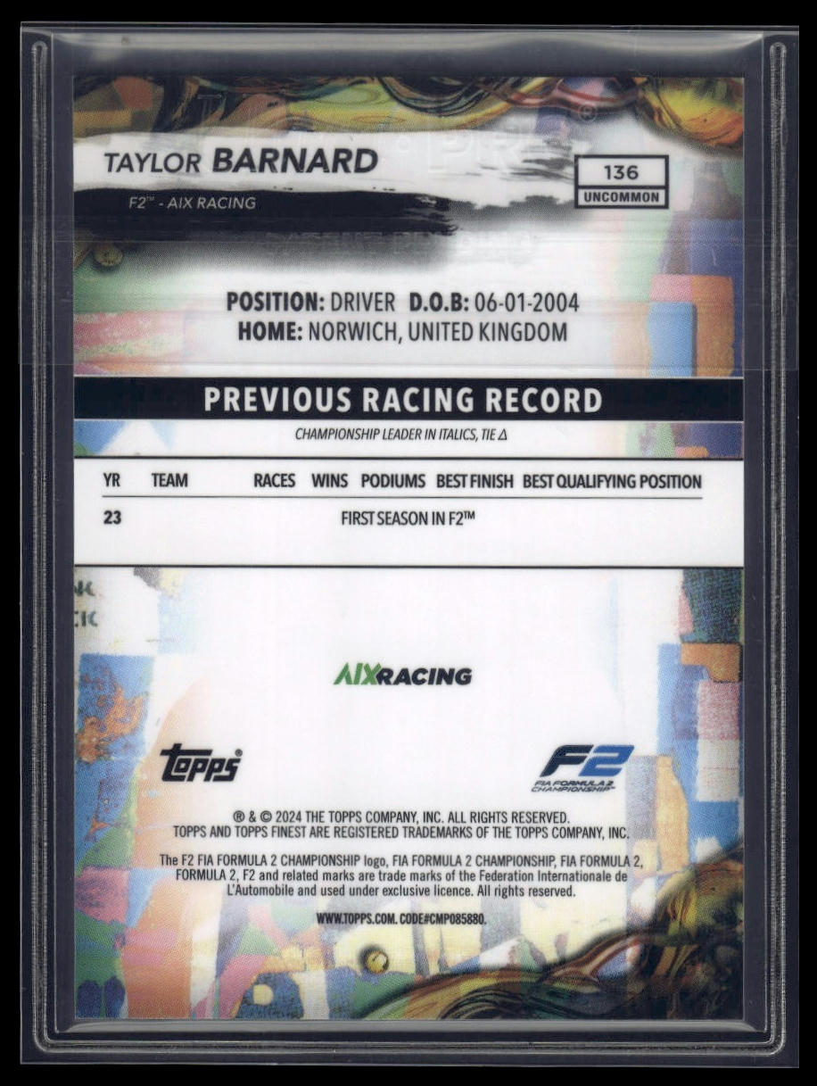 2024 Topps Finest Formula 1 #136 Taylor Barnard Blue Refractors #/150