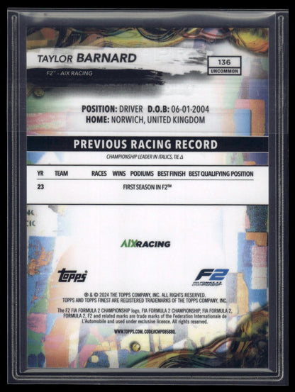 2024 Topps Finest Formula 1 #136 Taylor Barnard Blue Refractors #/150