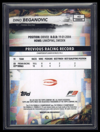 2024 Topps Finest Formula 1 #43 Dino Beganovic Blue Refractors #/200