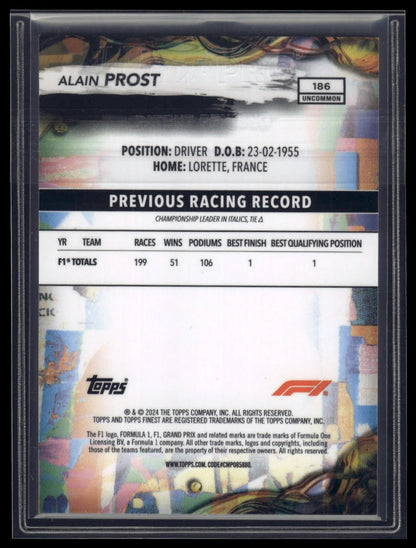2024 Topps Finest Formula 1 #186 Alain Prost Blue Refractors #/150