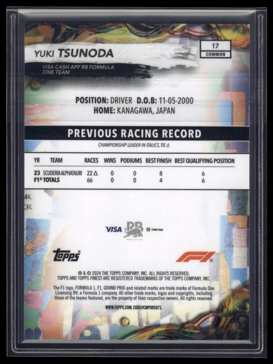 2024 Topps Finest Formula 1 #17 Yuki Tsunoda Blue Refractors #/200