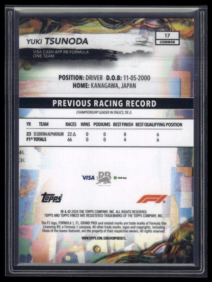 2024 Topps Finest Formula 1 #17 Yuki Tsunoda Blue Refractors #/200