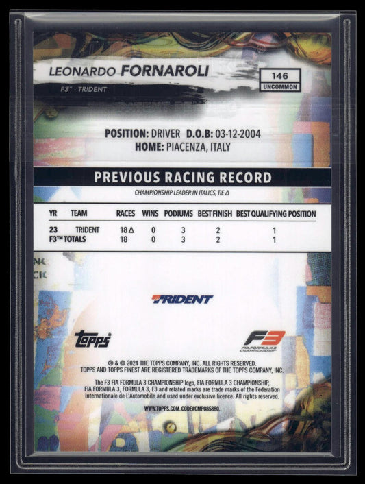 2024 Topps Finest Formula 1 #146 Leonardo Fornaroli Blue Refractors #/150