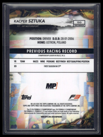 2024 Topps Finest Formula 1 #150 Kacper Sztuka Black Refractors #/20
