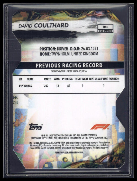 2024 Topps Finest Formula 1 #182 David Coulthard Refractors Die Cut #/75