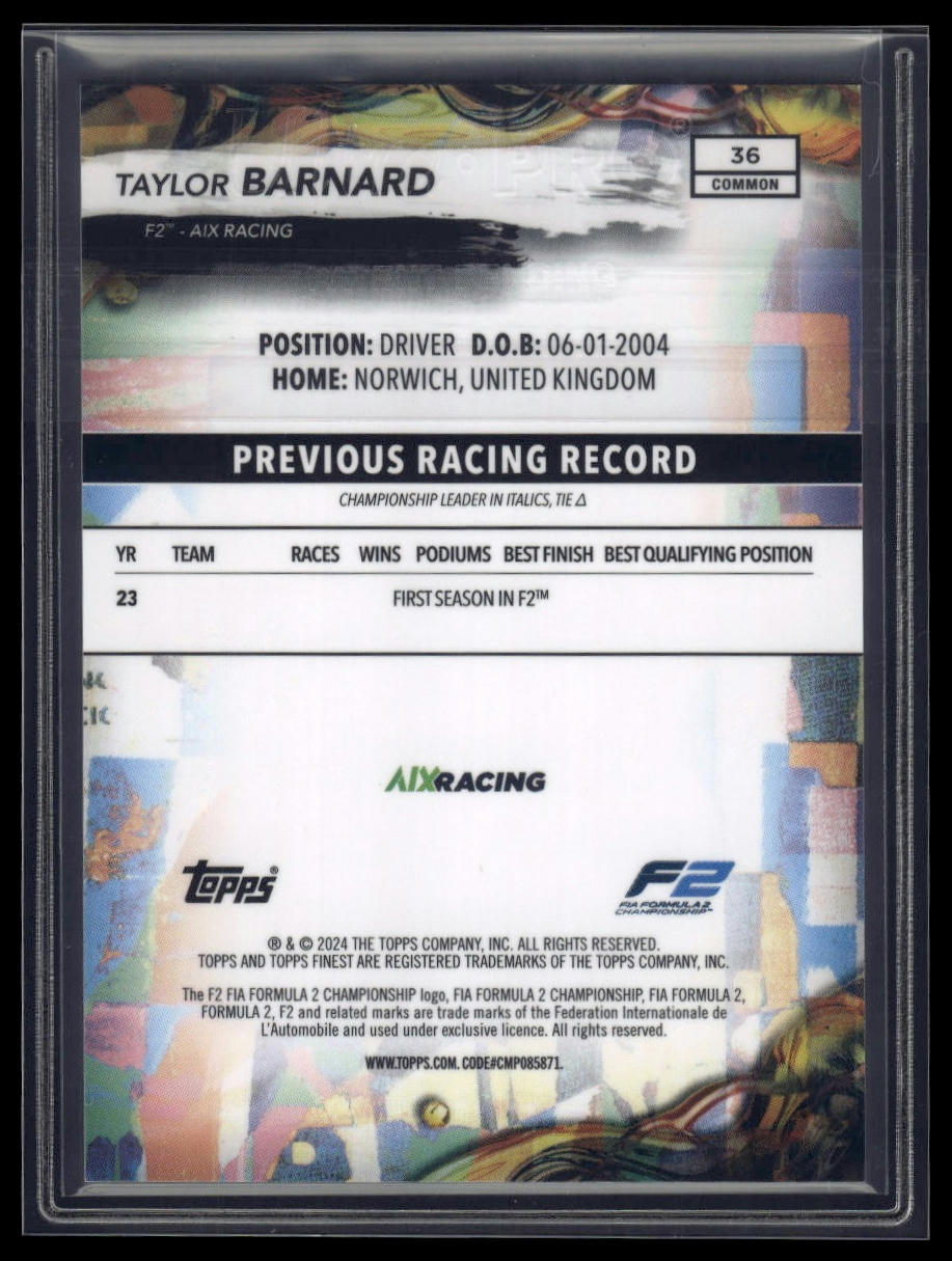 2024 Topps Finest Formula 1 #36 Taylor Barnard Blue Refractors #/200