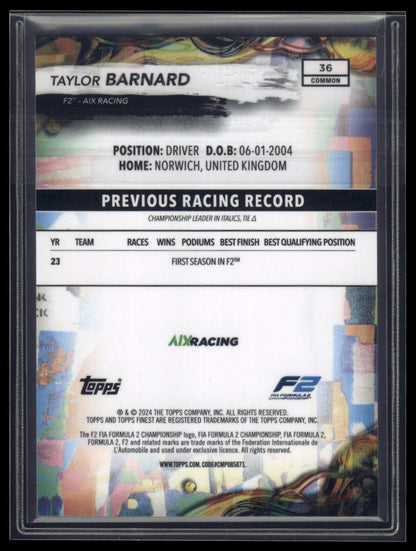 2024 Topps Finest Formula 1 #36 Taylor Barnard Blue Refractors #/200