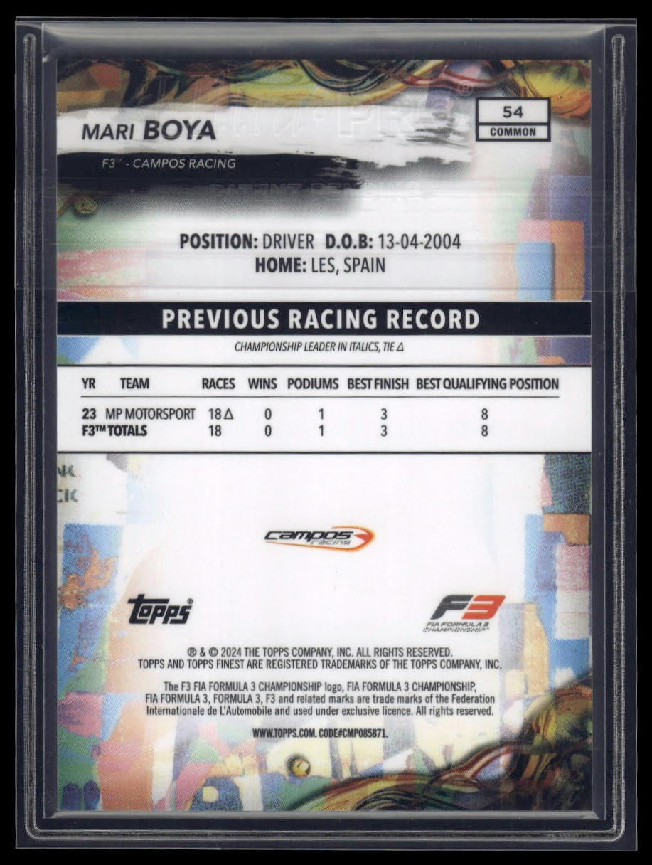 2024 Topps Finest Formula 1 #53 Sebastián Montoya Blue Refractors #/200