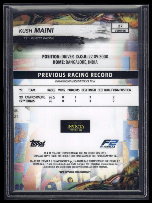 2024 Topps Finest Formula 1 #27 Kush Maini Blue Refractors #/200