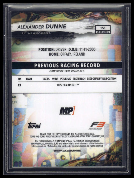 2024 Topps Finest Formula 1 #151 Alexander Dunne Blue Refractors #/150