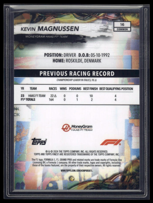 2024 Topps Finest Formula 1 #16 Kevin Magnussen Blue Refractors #/200