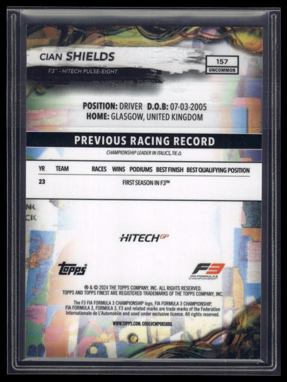 2024 Topps Finest Formula 1 #157 Cian Shields Blue Refractors #/150