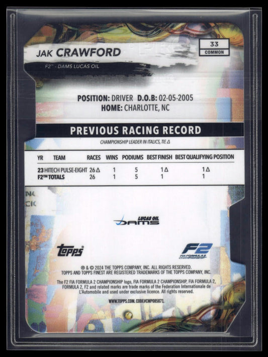 2024 Topps Finest Formula 1 #33 Jak Crawford Refractors Die Cut #/99