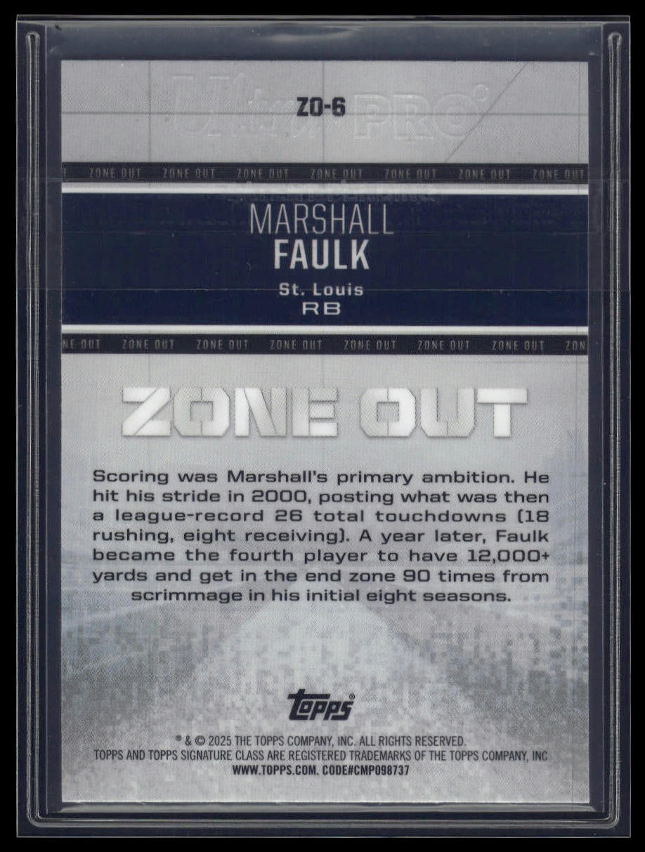 2024 Topps Signature Class #ZO-6 Marshall Faulk Zone Out Green #/150