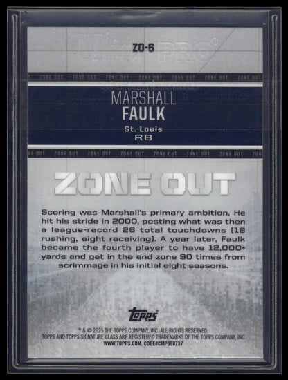 2024 Topps Signature Class #ZO-6 Marshall Faulk Zone Out Green #/150