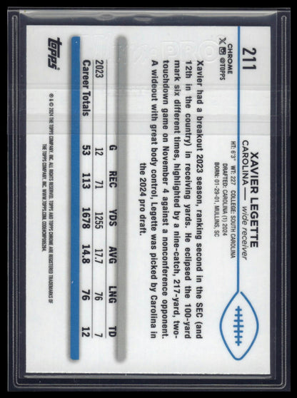 2024 Topps Chrome #211 Xavier Legette Purple Refractor #/275