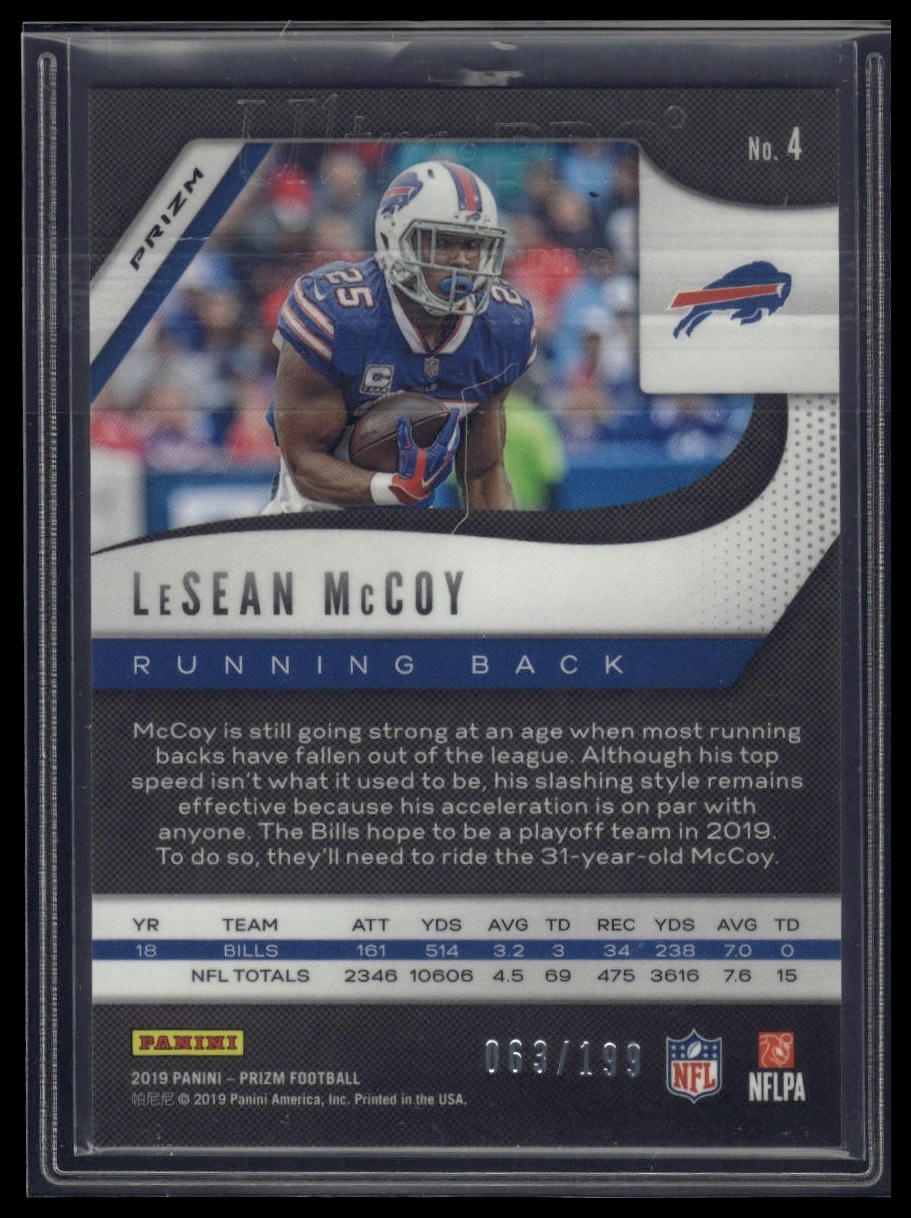 2019 Panini Prizm #4 LeSean McCoy Blue Wave #/199