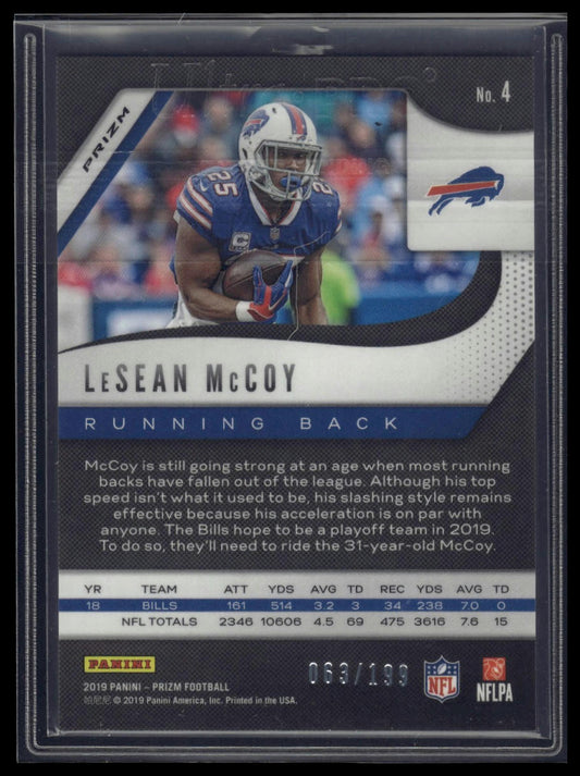 2019 Panini Prizm #4 LeSean McCoy Blue Wave #/199