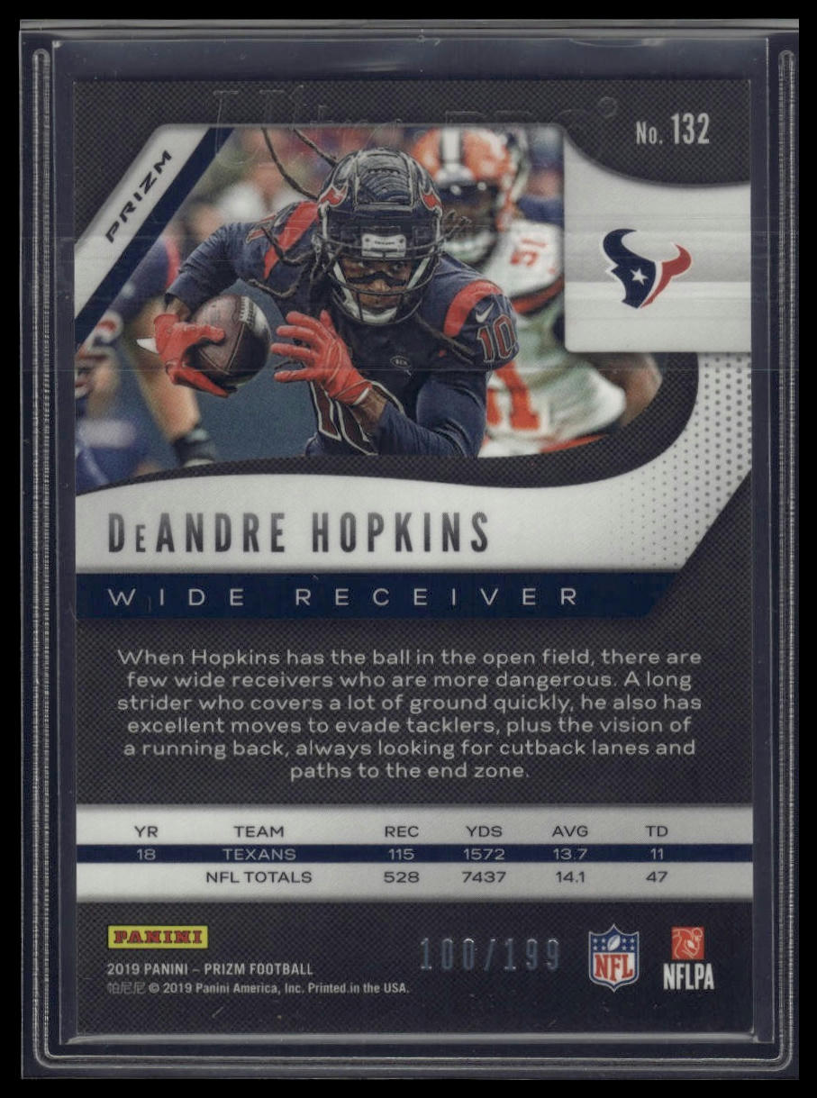 2019 Panini Prizm #132 DeAndre Hopkins Blue Wave #/199