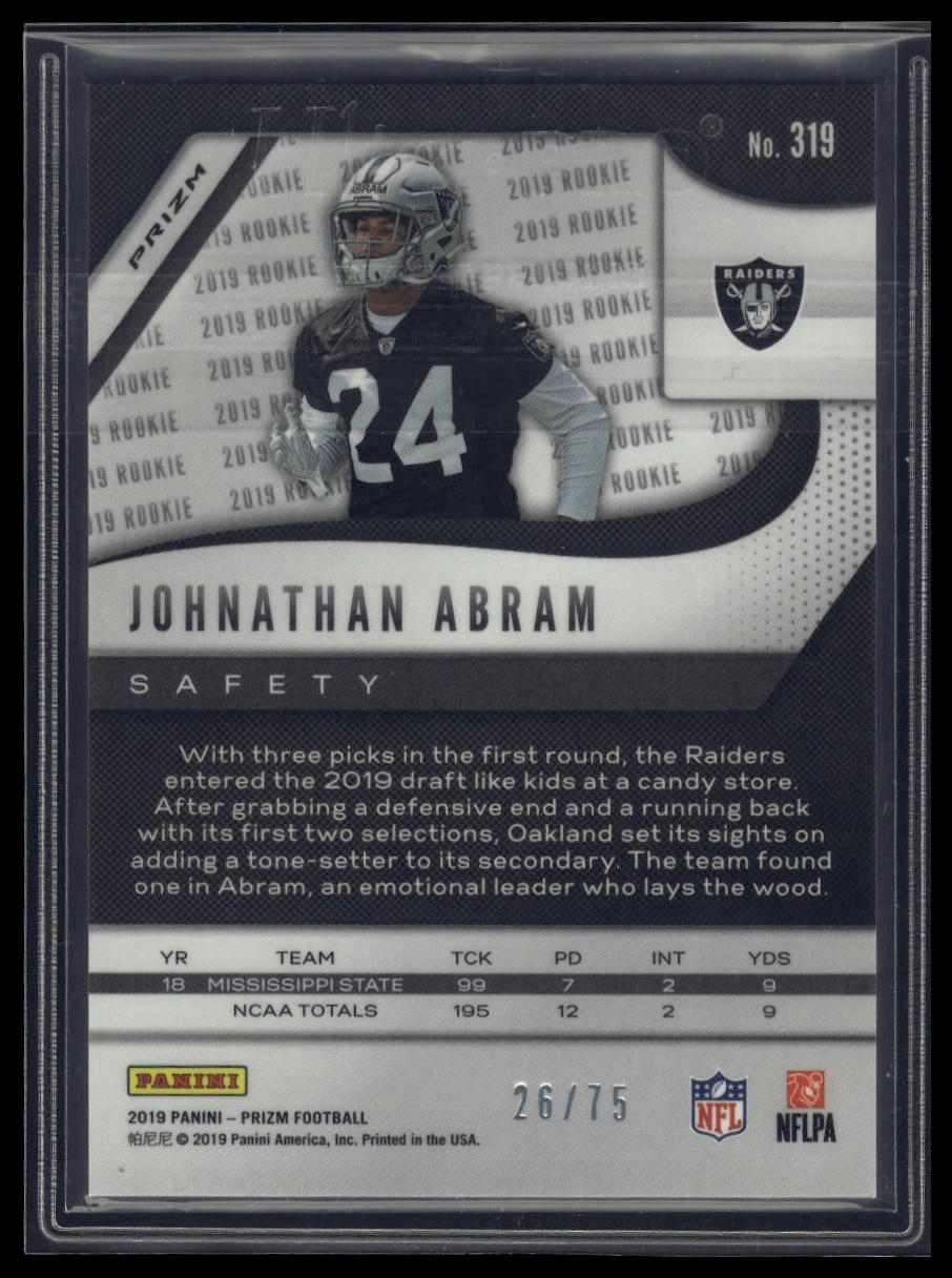 2019 Panini Prizm #319 Johnathan Abram Green Scope #/75
