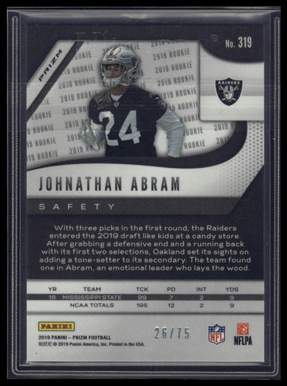 2019 Panini Prizm #319 Johnathan Abram Green Scope #/75