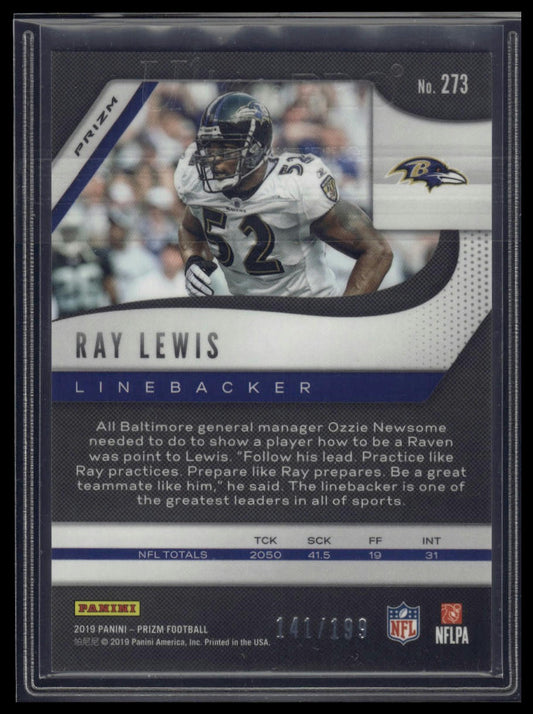 2019 Panini Prizm #273 Ray Lewis Blue Wave #/199