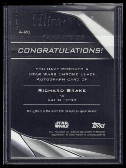 2023 Topps Chrome Black Star Wars #A-RB Richard Brake Autographs