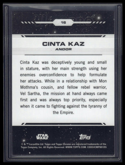 2024 Topps Chrome Star Wars #16 Cinta Kaz Red Blaster Raywave Refractor