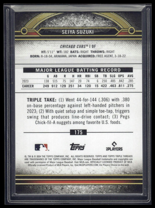 2024 Topps Triple Threads #175 Seiya Suzuki Amber #/199
