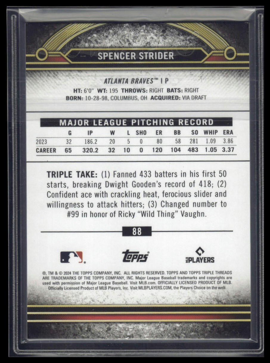 2024 Topps Triple Threads #88 Spencer Strider Amber #/199