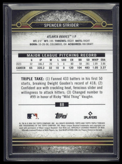 2024 Topps Triple Threads #88 Spencer Strider Amber #/199