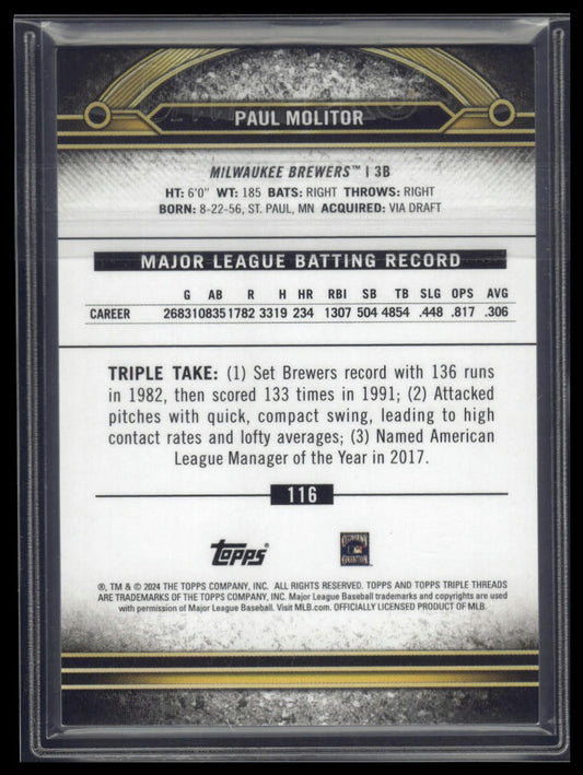 2024 Topps Triple Threads #116 Paul Molitor Citrine #/75