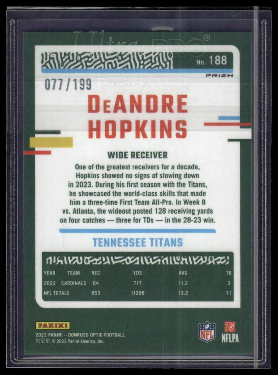 2023 Donruss Optic #188 DeAndre Hopkins Blue #/199