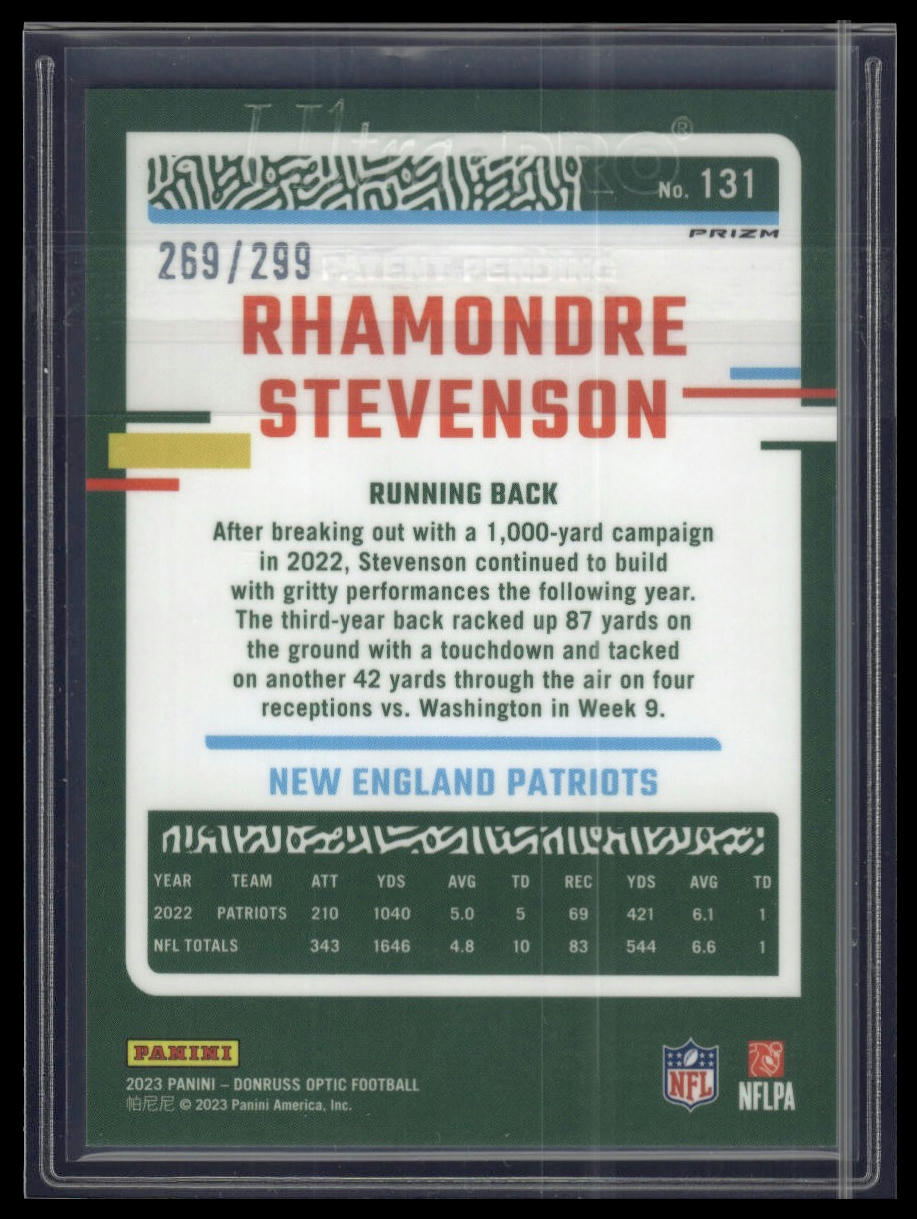 2023 Donruss Optic #131 Rhamondre Stevenson Aqua #/299