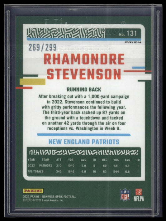 2023 Donruss Optic #131 Rhamondre Stevenson Aqua #/299